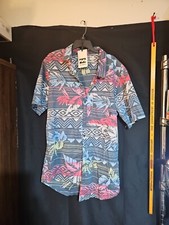 VINTAGE Billabong Men Button Front Hawaiian Shirt Size L Blue Floral Surf V