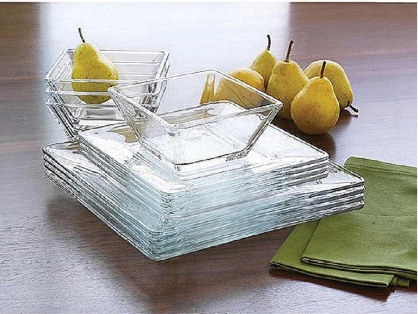 Juego de vajilla cuadrada de vidrio transparente mesa de cocina platos cuenco platos silla Foto 2 de 4