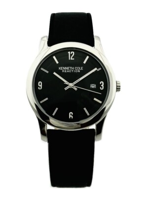 Kenneth Cole KC1352 Ultra Slim Silver Black Dial Black Leather