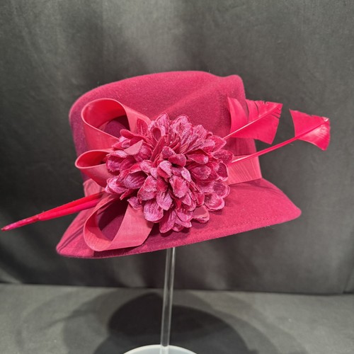 Plaza Suite New York Hat Fuchia Pink Feathers Flower Church Derby Bucket Vintage