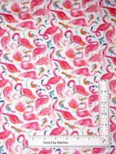 Pink Flamingo Birds Fabric Half-Yard Cotton Animals Flamingos By Dear Stella