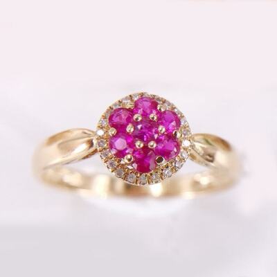0.60 Ct Ruby & Lab Grown CVD Diamond Prong Ring 10K Solid Yellow Gold