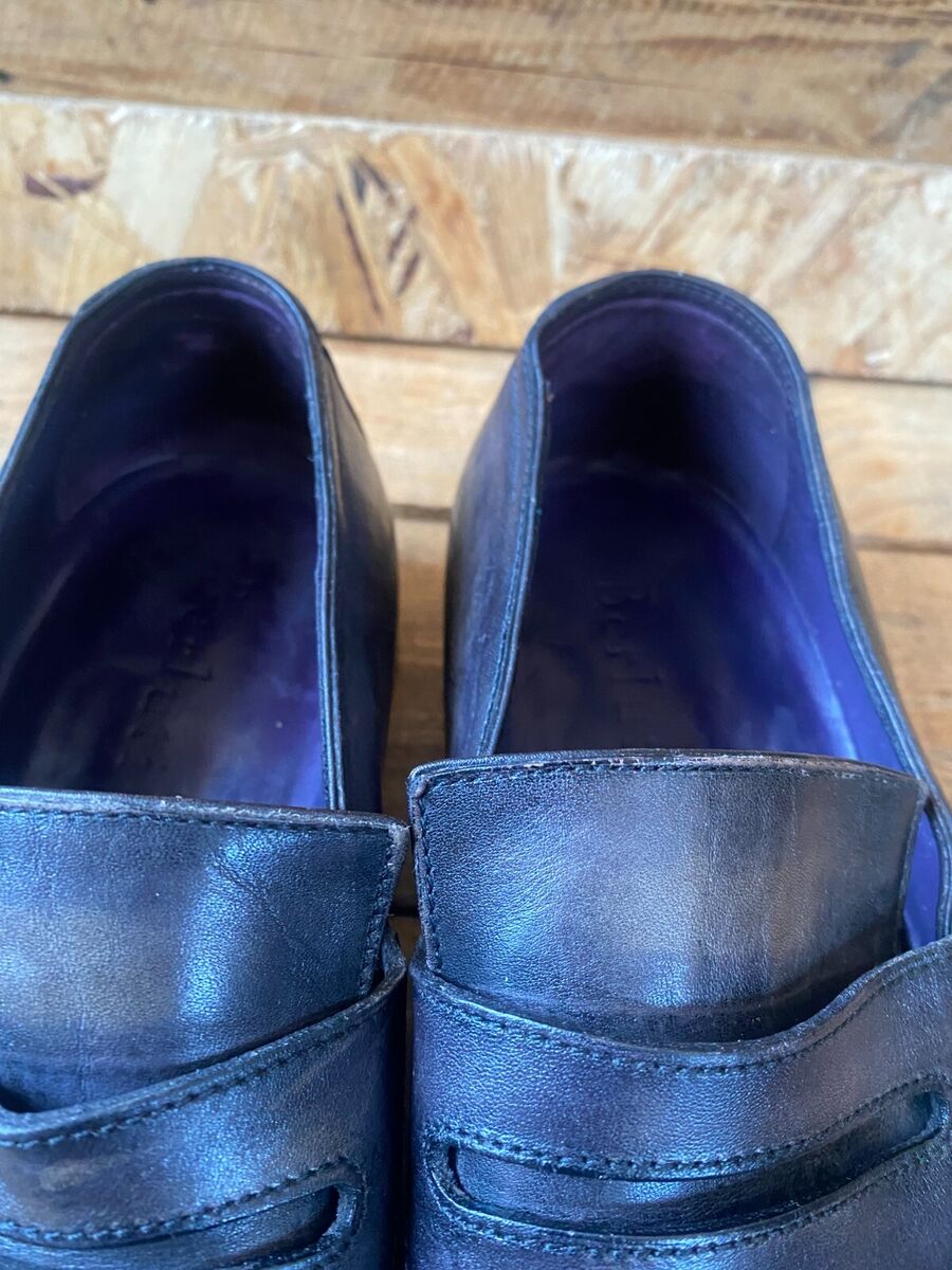 Berluti Andy Demesure patina penny leather loafers black tan Berluti Andy Demesure patina penny leather loafers black tan