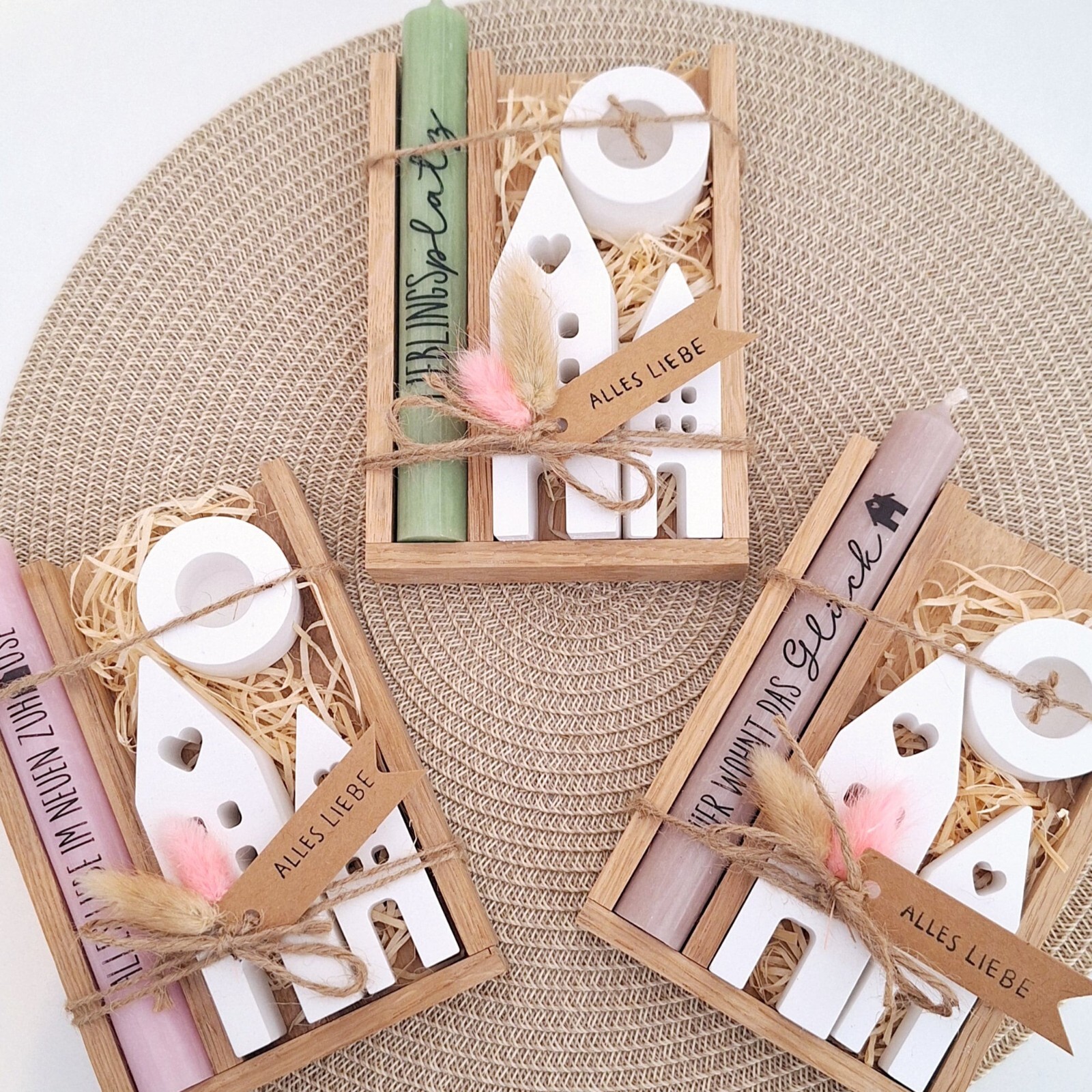 Einzugsgeschenk Geschenkset Umzug Hauskauf Häuser /Lichthäuser Kerzenhalter rund