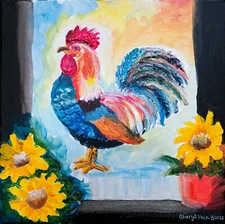 Painting of a Rooster - 8" x 8" Acrylic Canvas