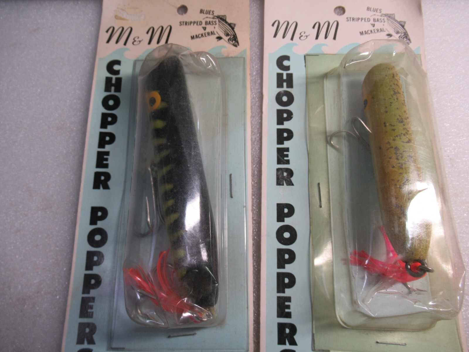 VINTAGE SALTWATER FISHING LURES M & M CHOPPER POPPERS WOODEN ORIGINAL STRIPERS - Image 4