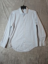 Calvin Klein Men's Extra Slim Fit Dress Shirt Blue And White Checkered Medium