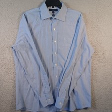 Tommy Hilfiger Mens Blue Striped Button Down Shirt Size 16.5 34-35 Classic
