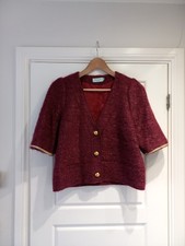 Almost Famous Burgundy Bolero Jacket With Mohair Size 14 Uk Gold Buttons