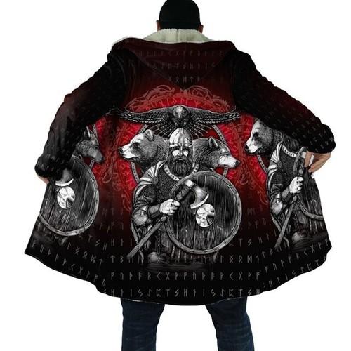 Sherpa Lined Viking Fenrir Wolf Odin Raven Tattoo Jacket Hooded Cloak - AU Stock - Picture 6 of 12
