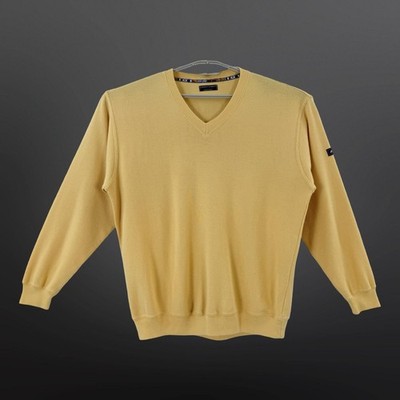Green Coast Mens 2XL Yellow Merino Wool V Neck Sweater Water Resistant Italy