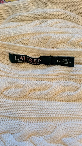 Lauren Ralph Lauren Size S Cream Slinky Cable Knit Sweater Bateau Neckline - Picture 6 of 7