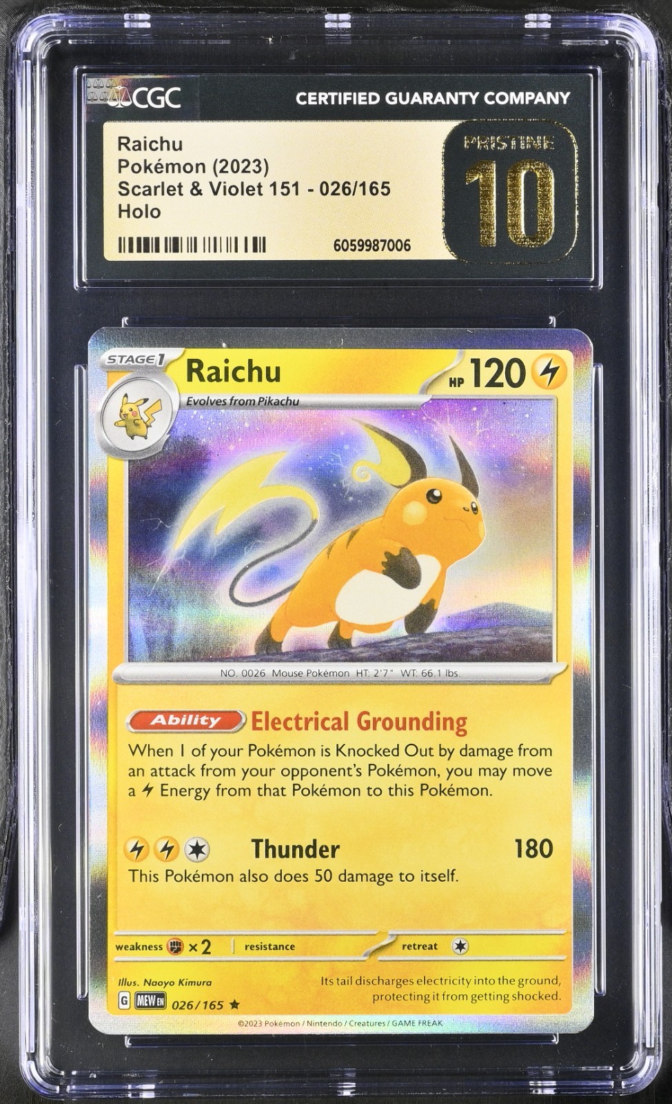 Pokemon Raichu 026/165 Holo English Scarlet Violet 151 - CGC 10 PRISTINE
