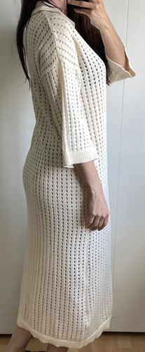 Vila Maxi Vestido Caftán Beige Relajado Tejido Abierto Talla L Playa - Imagen 17 de 18