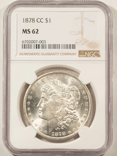 1878-CC $1 MORGAN DOLLAR - NGC MS-62, FROSTY WHITE! FIRST-YEAR CARSON CITY!