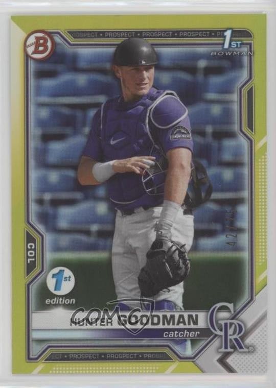 2021 Bowman Draft 1st Edition Yellow Foil 42/75 Hunter Goodman #BD-66 0gm