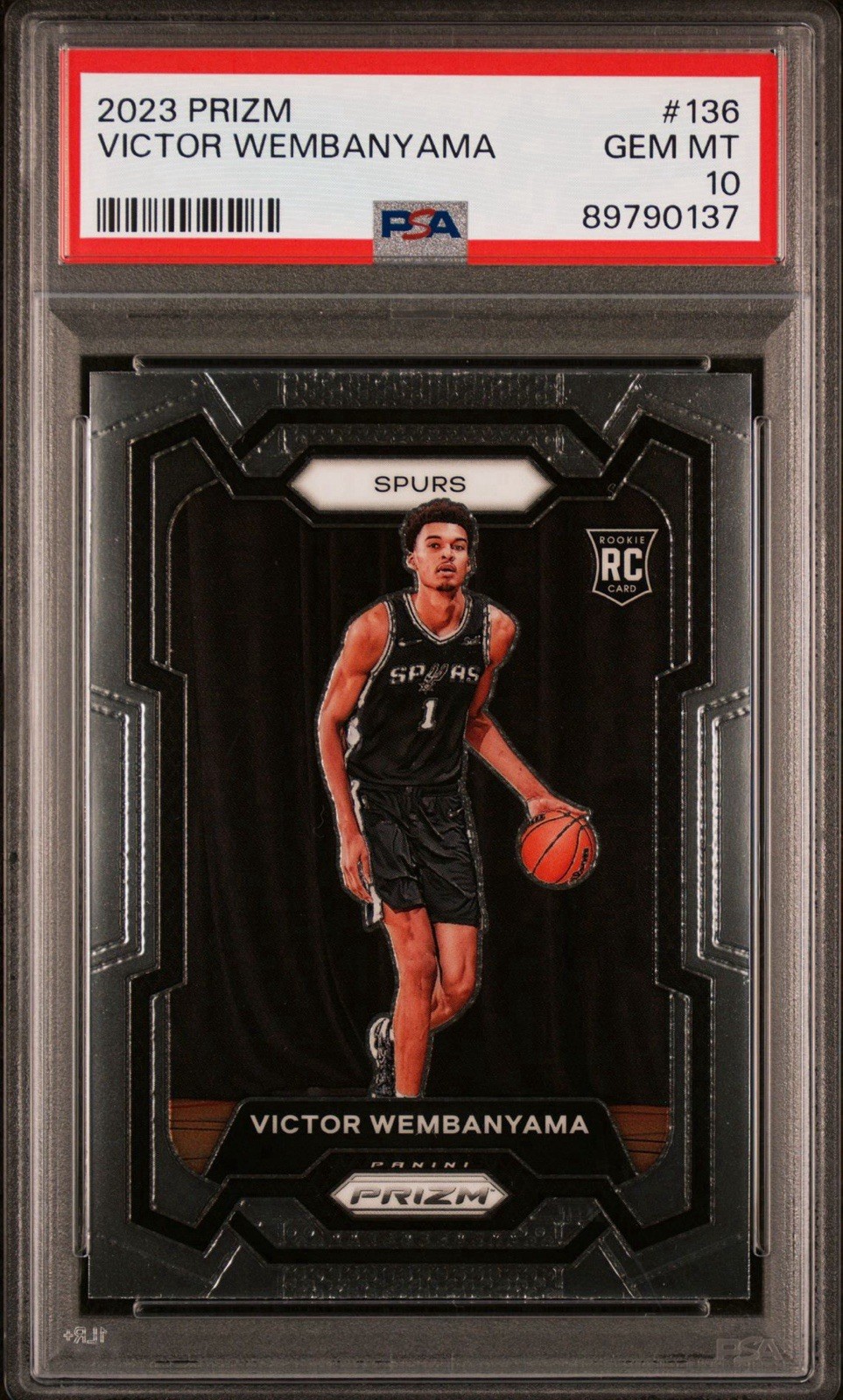 Panini Prizm 2023-24 Victor Wembanyama RC Base #136 Spurs PSA 10 view 2