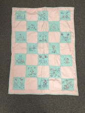 Rare Vintage Baby Blanket Quilt Handmade Pink And Blue