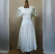 Jessica McClintock Gunne Sax Dress Vintage Lace Romantic Drop Waist 5/6 Formal