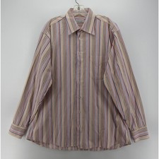 Bullock & Jones Shirt Men Large Pink Button Up Striped Preppy Pocket USA Made *
