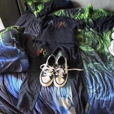 Boys Black Graphic Print Hoodie and Pants Outfit/Set Black Long Sleeve Top