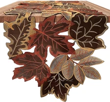 Fall Table Runner 13.7×86.6 Inches with Embroidered Maple Leaves, Thanksgiving F