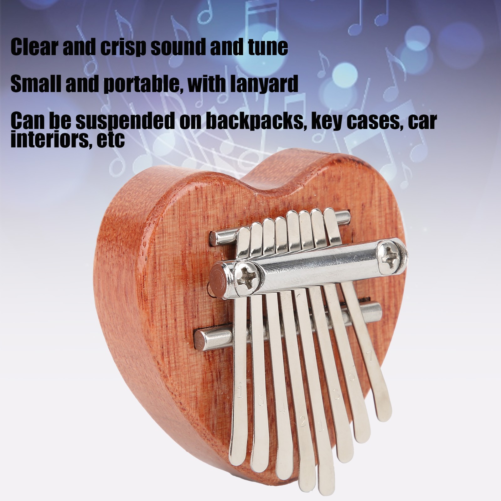 Pianoforte Pollice a Forma di Cuore Portatile Croccante 8Melodie Mogano Strumento Tastiera per Be foto 6