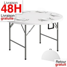 Table Ronde de Jardin Pliante Ø122 cm 6 Personnes Outsunny Extérieur Blanc