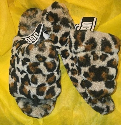 UGG FLUFF YEAH AMPHORA SLIDE LEOPARD SLINGBACK SANDALS SLIPPERS Sz 6 USA Clean