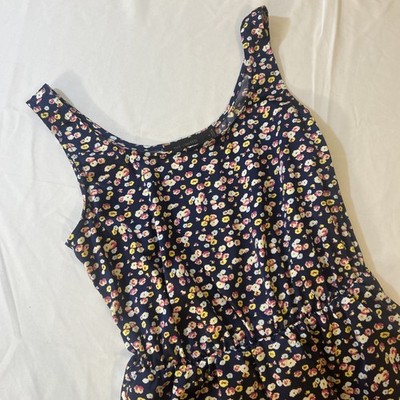 The Limited Women s Floral Multi-Color Sleeveless Satin-Feel Tiered Navy Dress 0