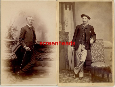 #ad 2 ANTIQUE VICTORIAN Cabinet Card Photos quot;2 MEN WALKING STICK CANESquot; TROY OHIO $59.99
