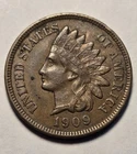 1909 Indian Head Cent 1c Penny, Extra Fine XF Details, Exact Coin Shown