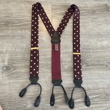 VTG Trafalgar Suspenders Red Maroon Cream Polka Dot Silk Button Classic Y Back