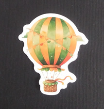 Orange Green Striped With Banner Hot Air Balloon Sticker 2.25" x 2" AH