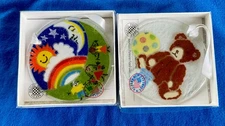 2 Peggy Karr Ornaments Teddy Bear  Circle of Hope Rainbow Kids Sun w/Box EUC VTG