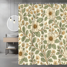 Floral Shower Curtain Green and Beige Botanical Print