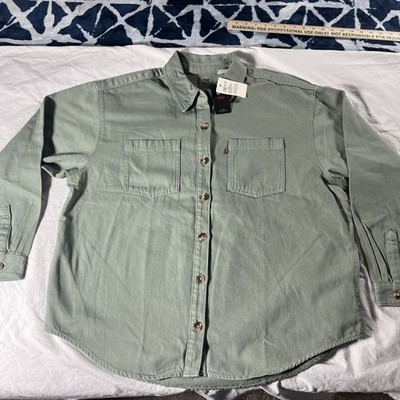 Levi's Relax Fit Button Up Heavy Workwear Utility Shirt Shacket Mens XL Lt Green