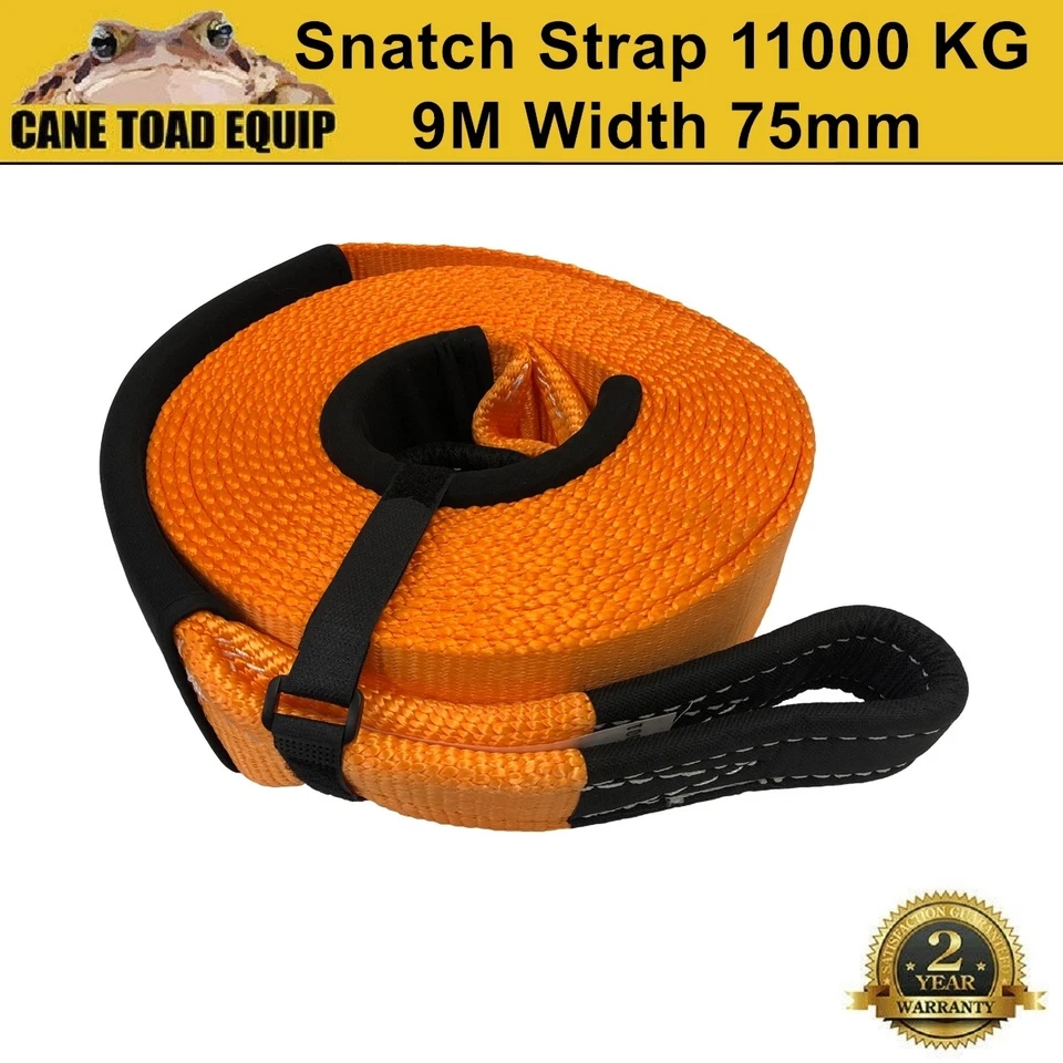Snatch Strap 11000kg 9M Winch Extension Recovery Strap & Protectors Tow SWL 5Ton - Image 1 of 4