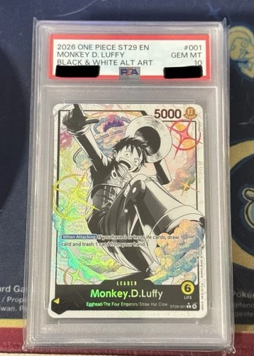 2026 One Piece ST29 EN Black & White Alt Art #001 Monkey D. Luffy PSA 10