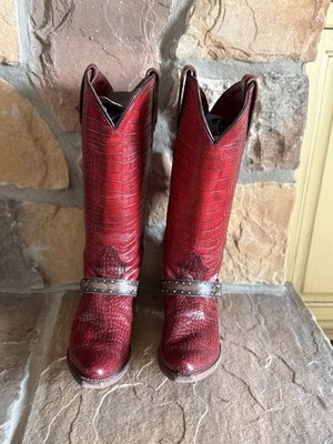 Freebird Lusitano Women s US 9 Red Leather Croc Embossed Western Cowboy Boots