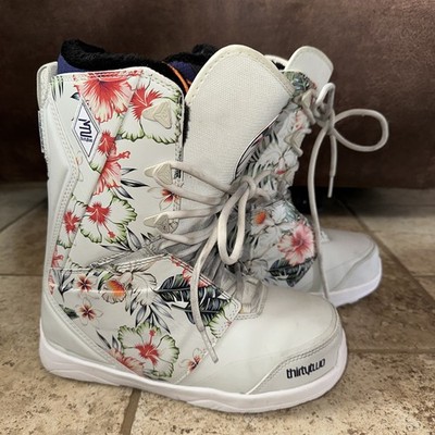 Thirtytwo 32 Lashed Double Boa Snowboard Boots Womens 9 White Floral Flowers 