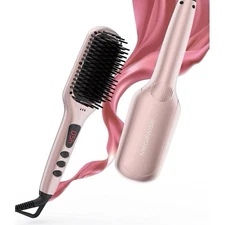 2025 MEGAWISE Hair Straightener Ceramic Brush ; Anti-Scald Dual Voltage Flat