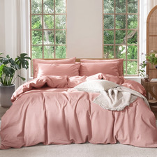 Dusty Rose Linen Duvet Cover Set And 2 Pillowcases Handmade Boho Stonewashed Bed