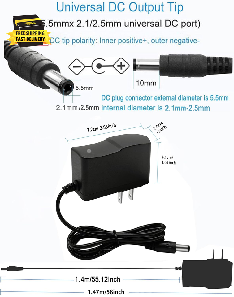 12Volt 1A DC Power Supply Universal AC/DC Adapter, 100-240 50/60Hz to ...