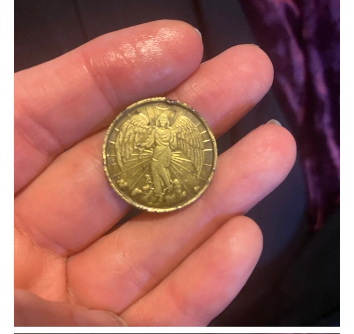 Guardian Angel Token Coin Medal Gold Tone Metal/ winged Angel with halo
