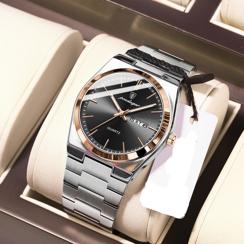 Men's Watches Stainless Steel Quartz Watch Luxury Calendar Waterproof Wristwatch - Picture 16 of 18