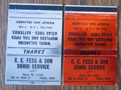 C.E. FUNDAS FESS SOHIO GASOLINERA MATCHBOOK: PIQUA, OHIO FUNDAS VACÍAS -B21