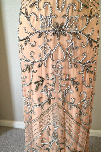 Pisarro Nights Beaded Chiffon Gown Dress Sz 14 Formal blush pink Taupe Silver - Bild 5 von 15
