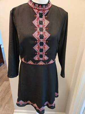 Asos Black Embroidered Geometric Dress Long Sleeve Boho Size 8 NWT | eBay Asos Black Embroidered Geometric Dress Long Sleeve Boho Size 8 NWT | eBay