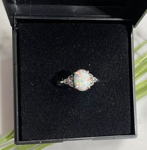 Fire Opal Marcasite Gemstone Ring 925 Sterling Silver Size 10.5 Crystal - Picture 4 of 5